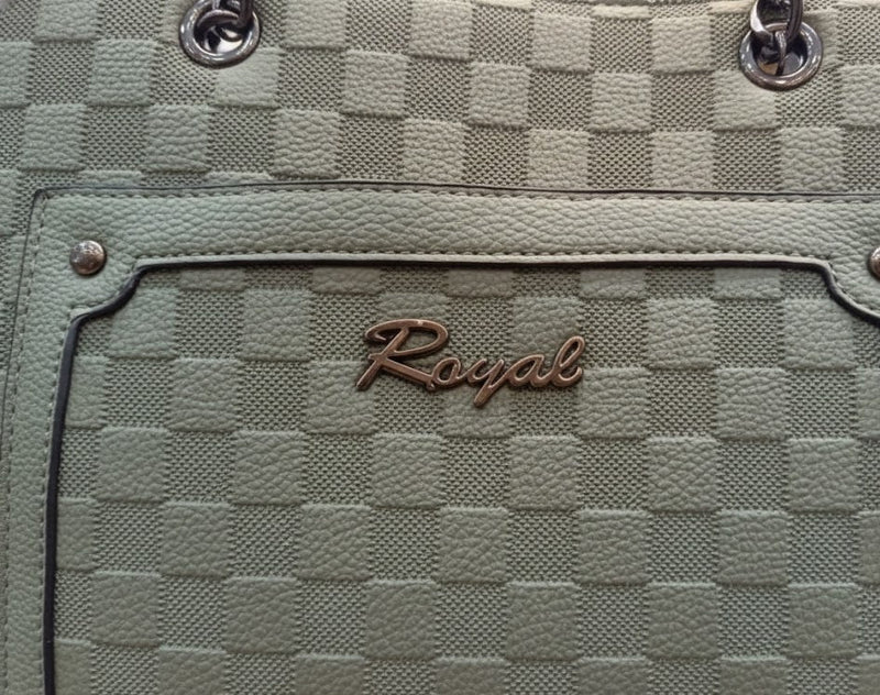 Checkered Print Chain-Strap Tote Bag – Sage Green
