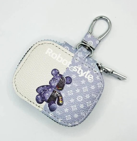 PU Leather AirPods Case with Bear Motif & Clip