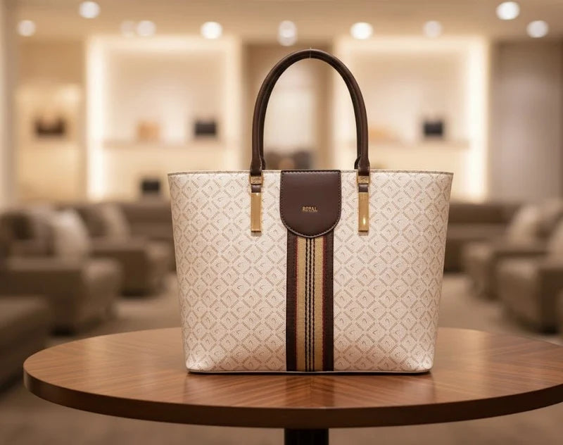 Structured Monogram Print Tote Bag