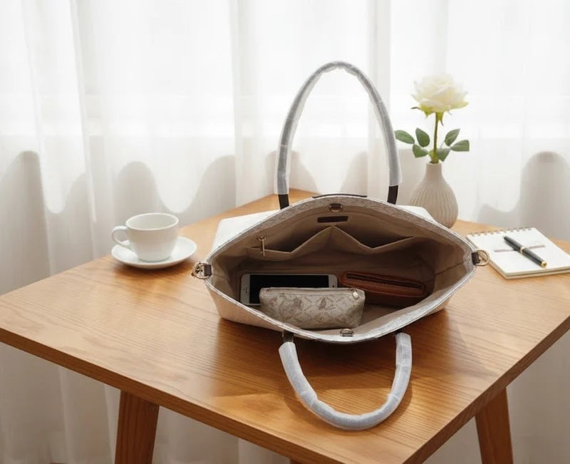 Structured Monogram Print Tote Bag