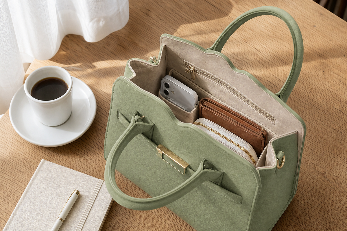 Structured Top Handle Bag with Buckle Accent