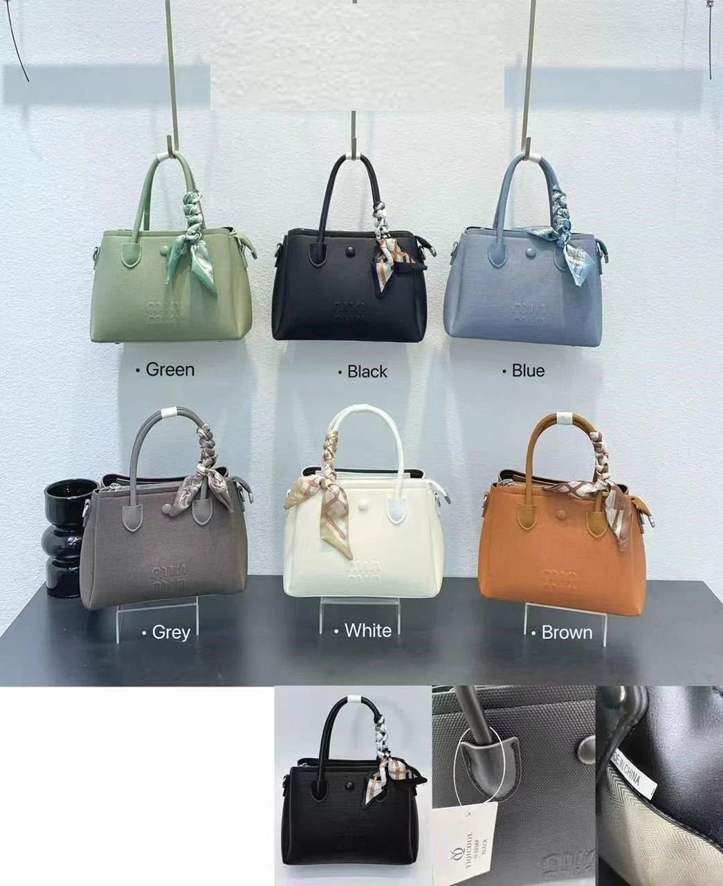 Structured Handbag with Knotted Scarf Handle Accent