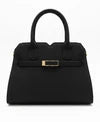 Structured Top Handle Bag with Gold-Tone Buckle Accent