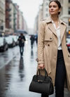 Structured Top Handle Bag with Gold-Tone Buckle Accent