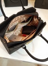 Structured Top Handle Bag with Gold-Tone Buckle Accent