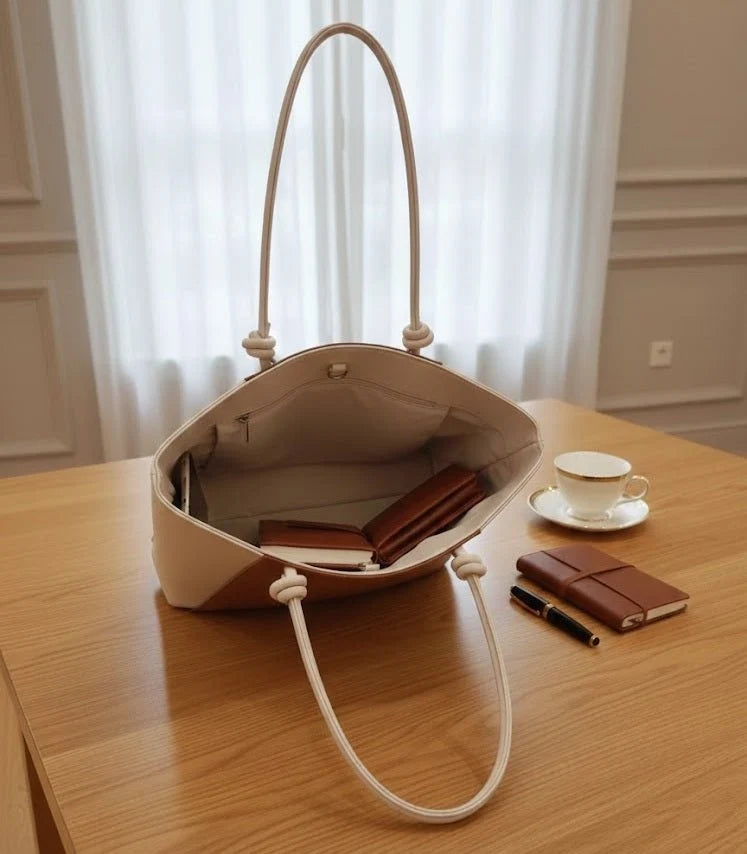 Two-Tone Tote with Pom Charm