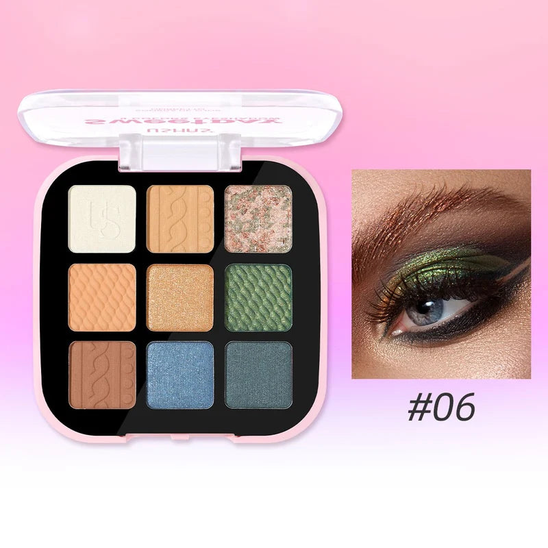 9-Shade Eyeshadow Palette – Matte, Shimmer & Satin Finishes