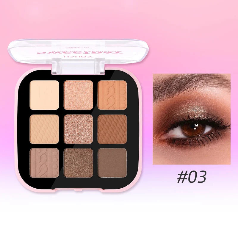 9-Shade Eyeshadow Palette – Matte, Shimmer & Satin Finishes