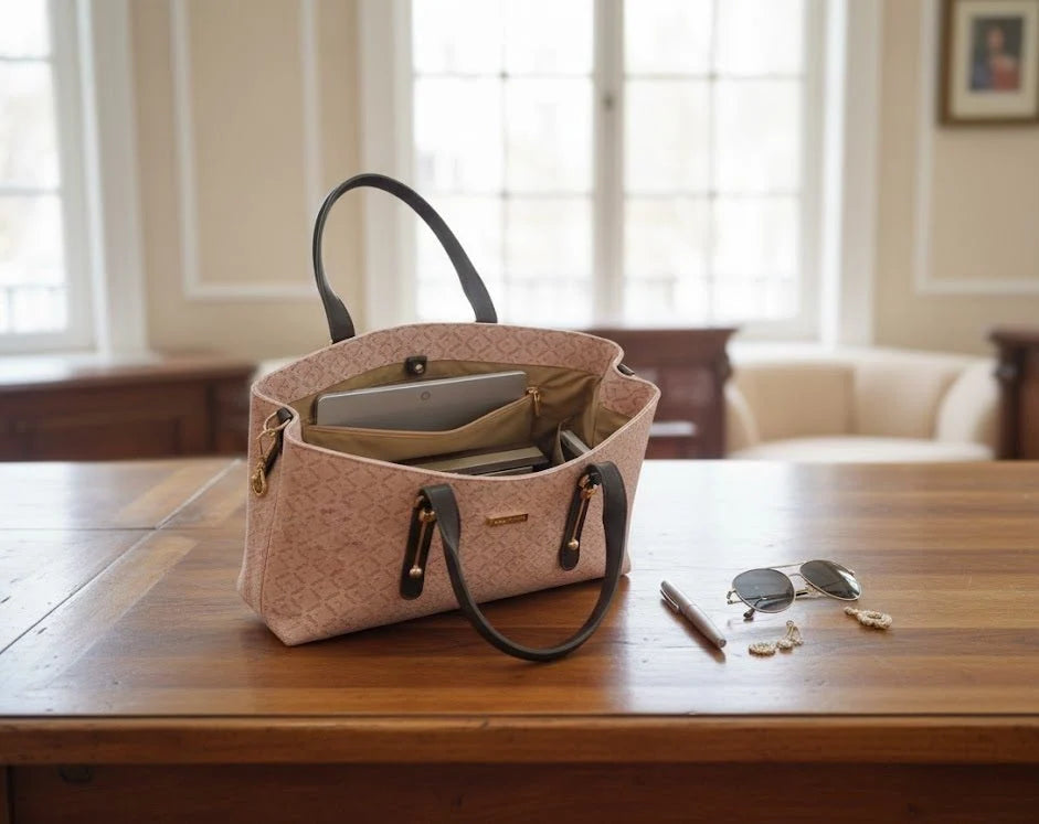 Printed Tote Bag with Detachable Pouch – Blush Pink